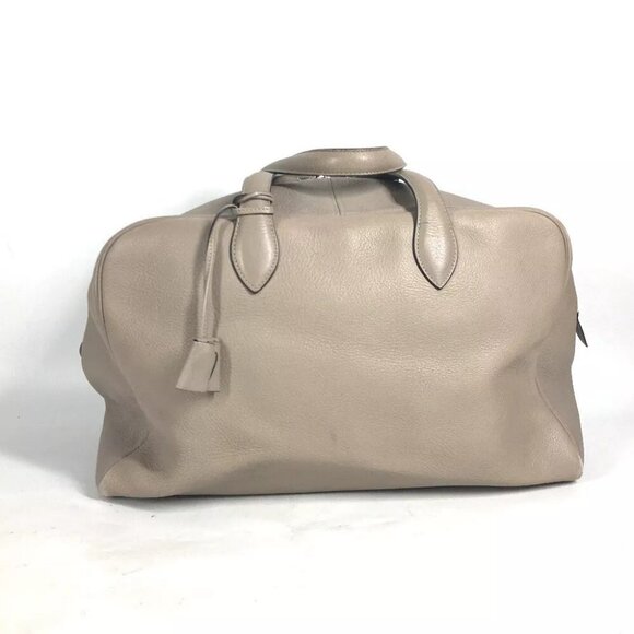 HERMES Victoria 43 Shoulder Bag Duffle Bag Taurillon Clemence Beige - Picture 1 of 15